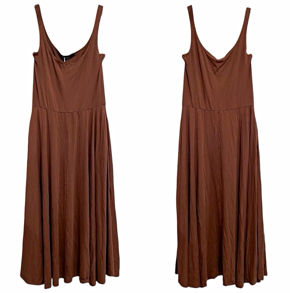 Quince Tencel Jersey Fit and Flare Midi Dress Size Medium Brown Sleeveless Fall